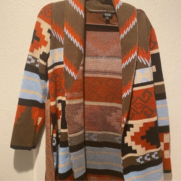 Vintage A na long Aztec colorful open knit cardigan sweater - Picture 2 of 6